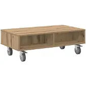vidaXL Bijzettafel met wielen Artisan Eiken 90 x 50 x 30 cm