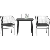 vidaXL 3-delige Tuinset met kussens poly rattan glas zwart