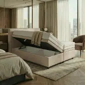 Mörgenn Opbergboxspring Havn met klep - Met Suprême Matras - Beige - 160x210 cm - Inclusief Dekbed en Kussens