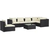 vidaXL 7-delige Loungeset met kussens poly rattan zwart