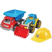 Paradiso Toys Dump truck + Big Tractor Loader + Helmet
