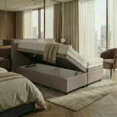 Mörgenn Opbergboxspring Havn met klep - Met Suprême Matras - Taupe - 160x210 cm - Inclusief Dekbed en Kussens