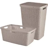 Curver Jute Wasmand met deksel 58L + Wasmand 46L - Taupe