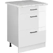 Vicco R-Line Keukenonderkast – 60 cm met laden, met marmeren werkblad Wit Hoogglans