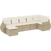 vidaXL 7-delige Loungeset met kussens poly rattan beige