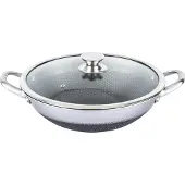 Cheffinger , Wok 36cm met honingraatcoating en krasbestendig deksel, Zilver