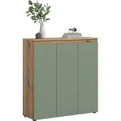 Ebuy24 Scarpa dressoir 3 deuren eik decor, stoffig groen.