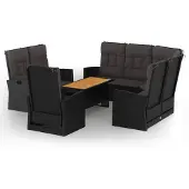 vidaXL 4-delige loungeset voor de tuin met kussens, zwart, van polyrotan