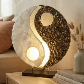 WORU Design tafellamp Ying Yang, wit / opaal, Woon-/ Eetkamer, Textiel / Stof / Zijde, Design, tafellamp