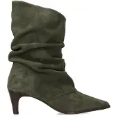 Manfield Groene suède slouchy enkellaarsjes met hak | Maat 38