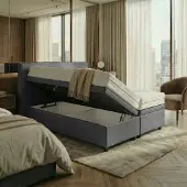 Mörgenn Opbergboxspring Havn met klep - Zonder Matras - Antraciet - 90x200 cm - Inclusief Dekbed en Kussens