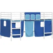 vidaXL Loftbed voor kids met gordijnen Effen Wit en Blauw 90 x 200 cm