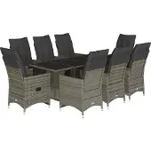 vidaXL 9-delige tuinset met kussens, grijs, van polyrotan