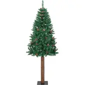 vidaXL Kerstboom met echt hout en dennenappels smal 180 cm PVC groen