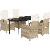 vidaXL 5-delige Tuinset met kussens poly rattan beige
