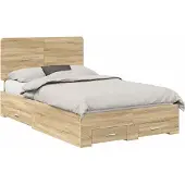 vidaXL Bedframe met lade Sonoma Eik 135 x 190 cm Bewerkt hout
