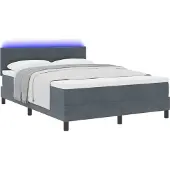 vidaXL LED Box Spring Bed Donkergrijs 140 x 190 cm Fluweel