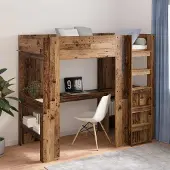 vidaXL Stapelbedframe met Bureau Oudhout 80 x 200 cm Bewerkt hout