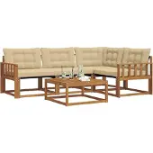 vidaXL Buiten bank set met kussen 5 pcs Natuurlijk en Beige