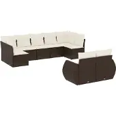 vidaXL 9-delige Loungeset met kussens poly rattan bruin