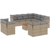 vidaXL 12-delige Loungeset met kussens poly rattan beige