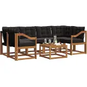 vidaXL Buiten bank set 7 st Natuurlijk en zwart