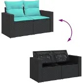 vidaXL 6-delige Loungeset met kussens poly rattan zwart