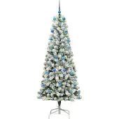 vidaXL Kunstmatige Hinged Kerstboom met 300 LED Groen en Wit 210 cm