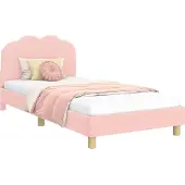 vidaXL Kinderen bedframe met hoofdboard Roze 90 x 190 cm Bouclé