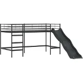 vidaXL Kinderen Loft Bed Frame met Glijbaan Effen Zwart en Anthraciet