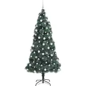 vidaXL Kunstmatige voorverlichte kerstboom met ballenset Groen 210 cm