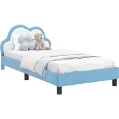 vidaXL Kinderen bedframe met hoofdboard Blauw 90 x 200 cm PU