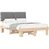 vidaXL Bedframe met Gevoerde Hoofdbord Lichtgrijs 135 x 190 cm