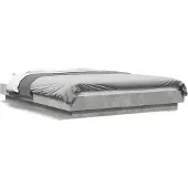 vidaXL Bedframe met LED-verlichting bewerkt hout betongrijs 135x190 cm