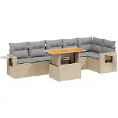 vidaXL 7-delige Loungeset met kussens poly rattan beige