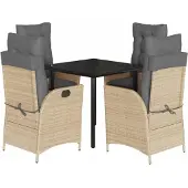vidaXL 5-delige tuinset met kussens, beige, polyrotan