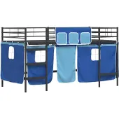 vidaXL Loftbed voor kids met gordijnen Zwart en Blauw 107 x 203 cm