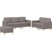 vidaXL 3-delige Loungeset met kussens stof taupe
