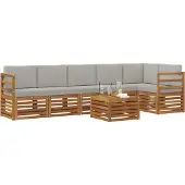 vidaXL Buiten bank set 7 st Natuurlijk en Licht Grijs Polyester