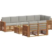 vidaXL Buiten bank set 9 st Natuurlijk en Licht Grijs Polyester