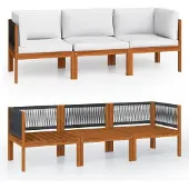 vidaXL 3-zits tuinbank met kussen acaciahout & touw