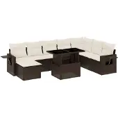 vidaXL 9-delige Loungeset met kussens poly rattan bruin