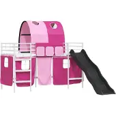 vidaXL Bunkbed voor kinderen met gordijnen Wit en roze 100 x 190 cm