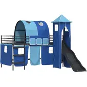 vidaXL Bunkbed voor kinderen Effen Zwart en Blauw 107 x 203 cm Metaal