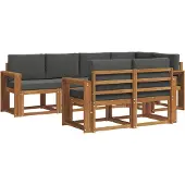vidaXL Buiten bank set met kussen 7 pcs Natuurlijk en Antraciet