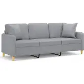 vidaXL Driezitsbank met sierkussens 180 cm stof lichtgrijs