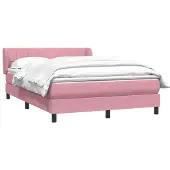 vidaXL Boxspring met matras fluweel roze 160x210 cm