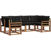 vidaXL Buiten bank set met kussen 6 pcs Naturel en Zwart