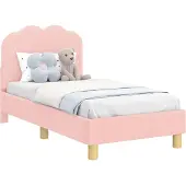 vidaXL Peuterbedframe met hoofdboard Roze 70 x 140 cm Bouclé