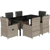 vidaXL 7-delige Tuinset met kussens poly rattan grijs
